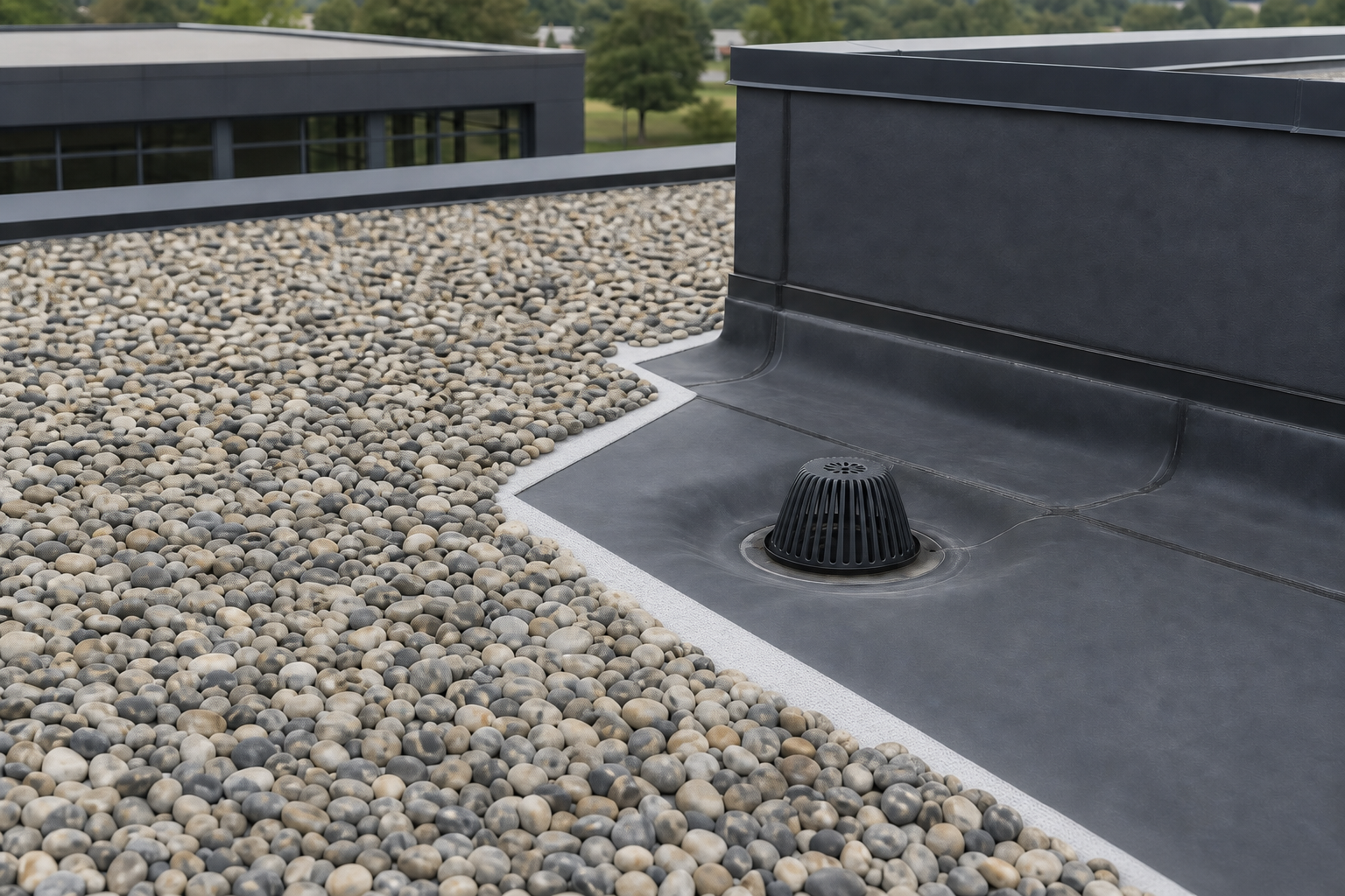 Dach żwirowy zabezpieczony membraną EPDM